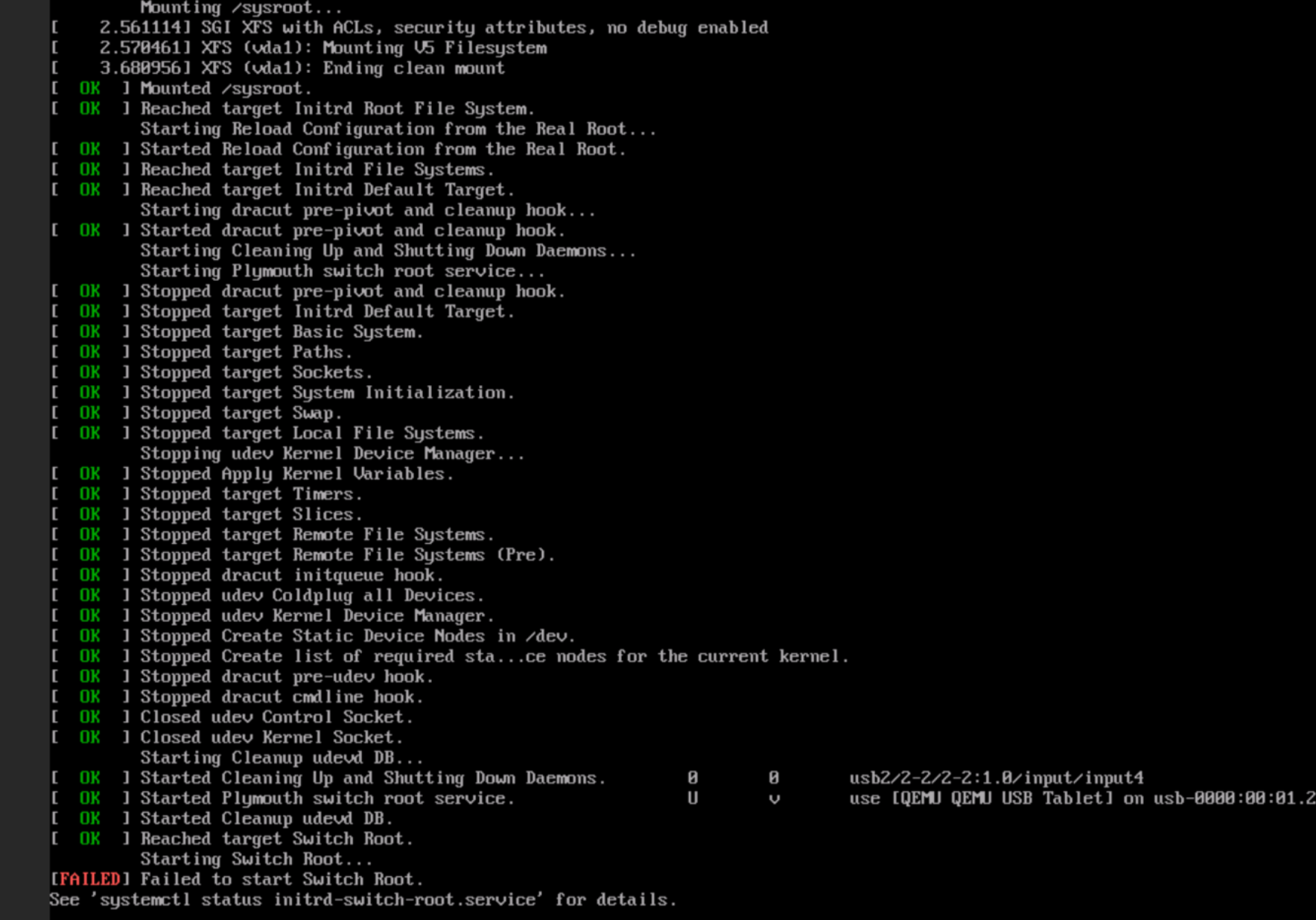 Failed to start Switch Root Failed to start Switch Root